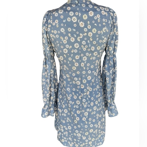 Storia Blue Floral Puff Sleeve Smocked Button Dress - Picture 6 of 10